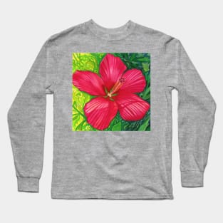 Red Hibiscus Long Sleeve T-Shirt